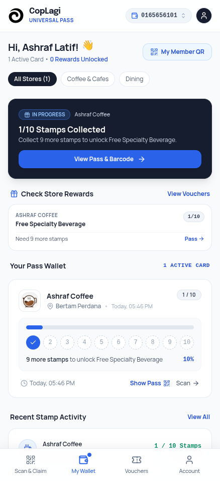 CopLagi Universal Member Pass Wallet UI