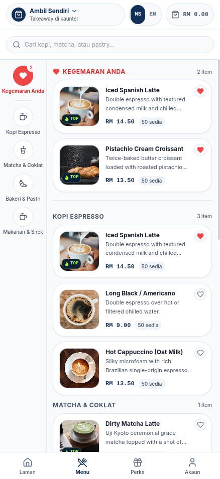 PesanSini Customer Table QR Ordering Menu UI